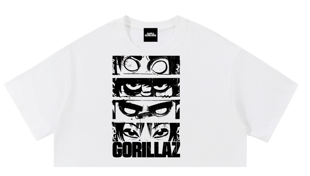 Crop top blanco Gorillaz Eyes con cuatro franjas de ojos