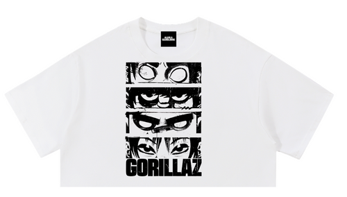 Crop top blanco Gorillaz Eyes con cuatro franjas de ojos