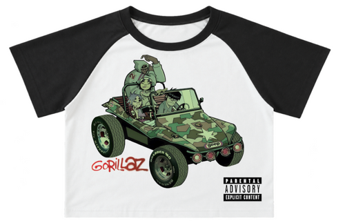 Camiseta ranglán Gorillaz Jeep Edition blanca con mangas negras