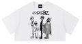 Crop top blanco Gorillaz con los cuatro personajes en blanco y negro