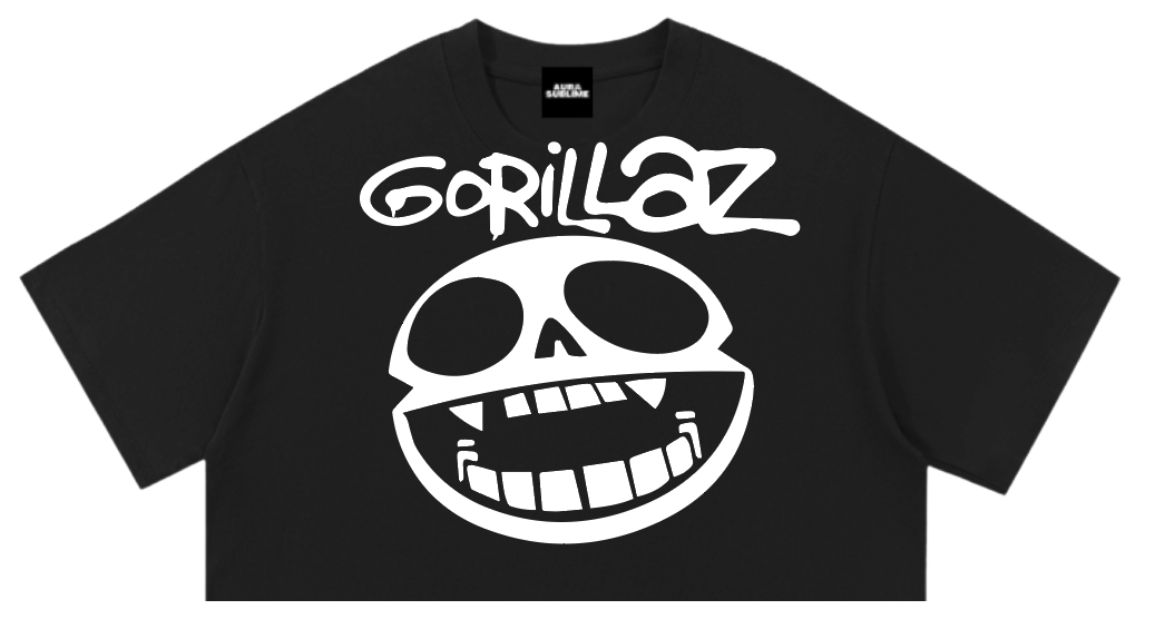 Crop top negro Gorillaz con calavera blanca