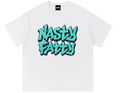 Karol G Nasty Fatty blanca frente, letras turquesa