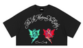 Crop Top 05 negro con lettering blanco y dos hadas, vista frontal