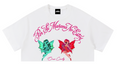Crop Top 06 blanco: lettering rosado y dos hadas, vista frontal