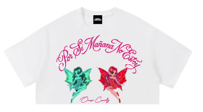 Crop Top 06 blanco: lettering rosado y dos hadas, vista frontal