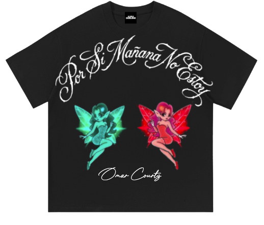 Diseño 12 Hadas Dúo, camiseta negra estampado frontal