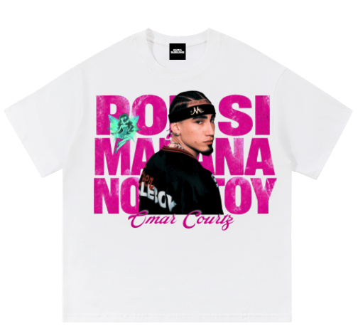 Diseño 06 Rosa: camiseta blanca estampado frontal Omar Courtz